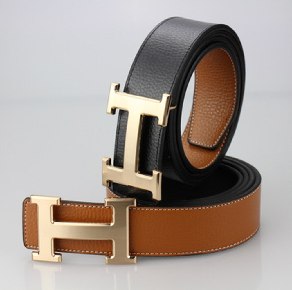 Mens Yellow Hermes H Gold Buckle Belt zavael.com